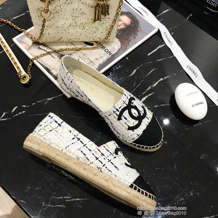 CHANEL香奈兒 經典漁夫鞋 19專櫃新色新系列 白呢布款 舒適百搭 女款休閒鞋  dsX2569